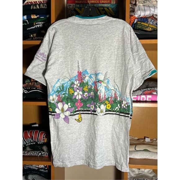 Vintage 90s Signal Flower Hummingbird AOP Nature Tee - Picture 4 of 6